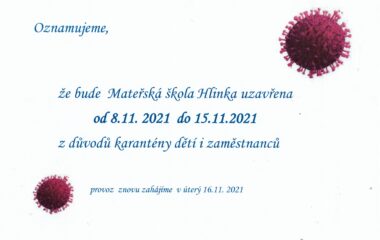 uzavření mateřské školy - karanténa - oznámení uzavření MŠ Hlinka karanténa 380x240